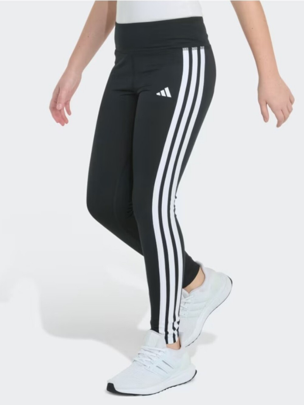 adidas Black Leggings with White Side Stripes for Kids